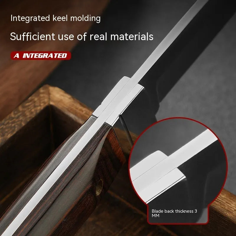 Camping multifunctional portable fruit knife with stainless steel blade in leather case