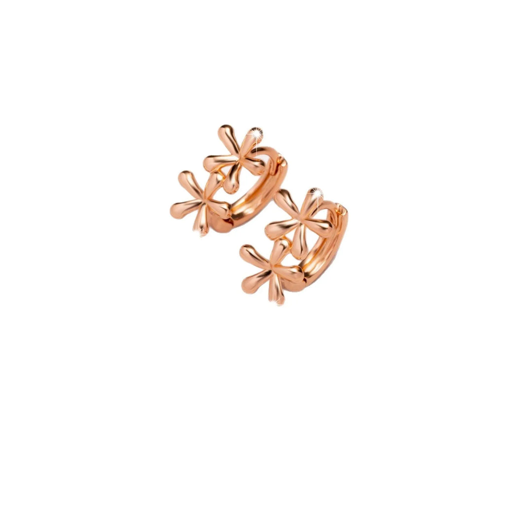 Circular rose gold earrings with a waterdrop flower design for women.