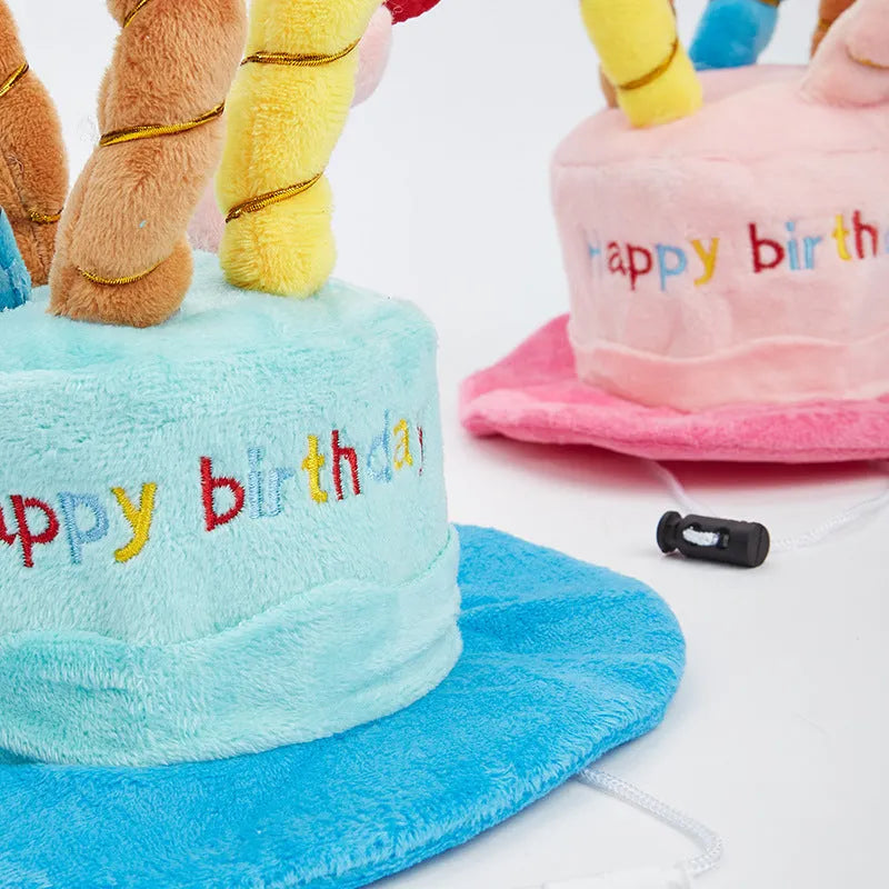 Blue adjustable fabric dog birthday hat for small pet celebrations