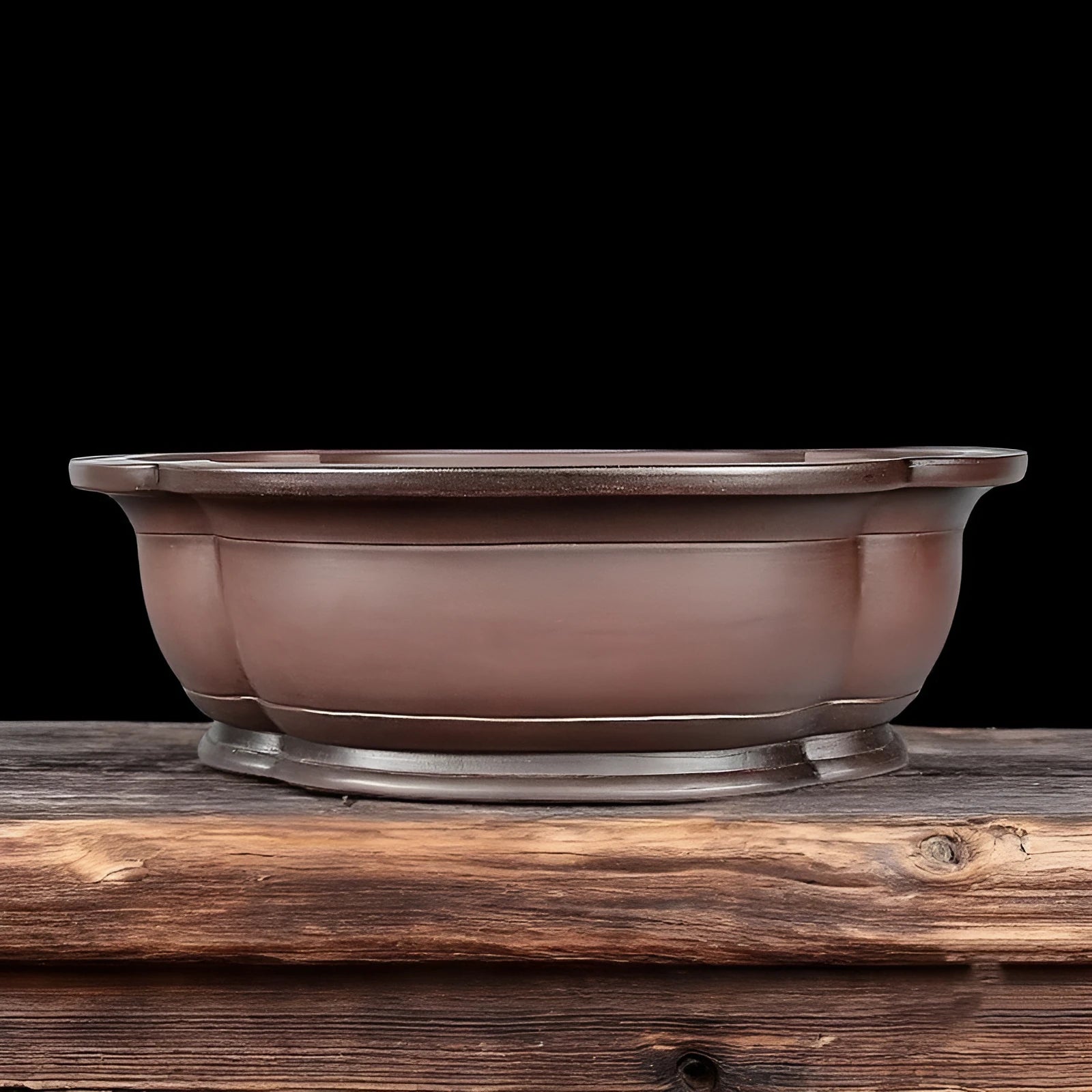 Large handmade purple clay flowerpot with antique crabapple Chinese design for balcony and indoor plants.