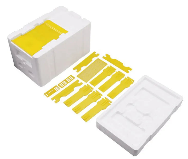 Three white EPS foam delivery boxes for beehive equipment transport
