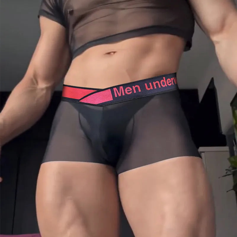 Men's low waist seamless nylon underwear in black with gradient laser detailing