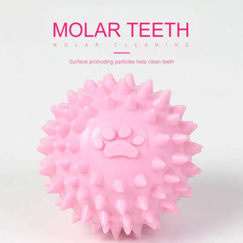 Blue TPR dog chewing toy footprint ball for tooth cleaning, 6cm diameter.