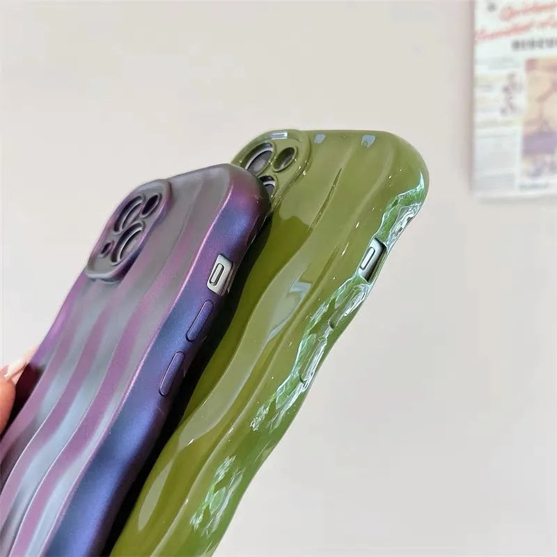 Silicone iPhone 17 case with water ripple texture in green colour showing soft-shell protective design