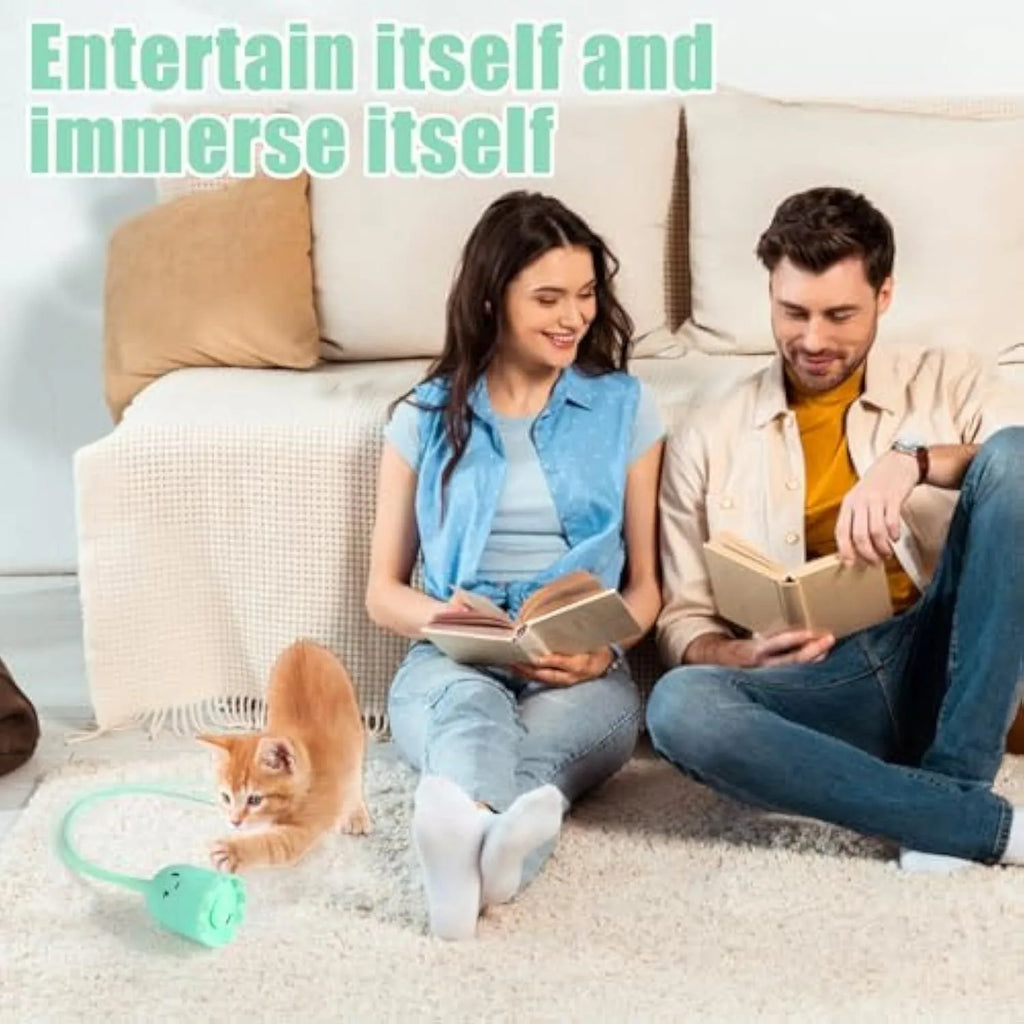 Automatic cat wand toy with swinging silicone tail measuring 38 cm long