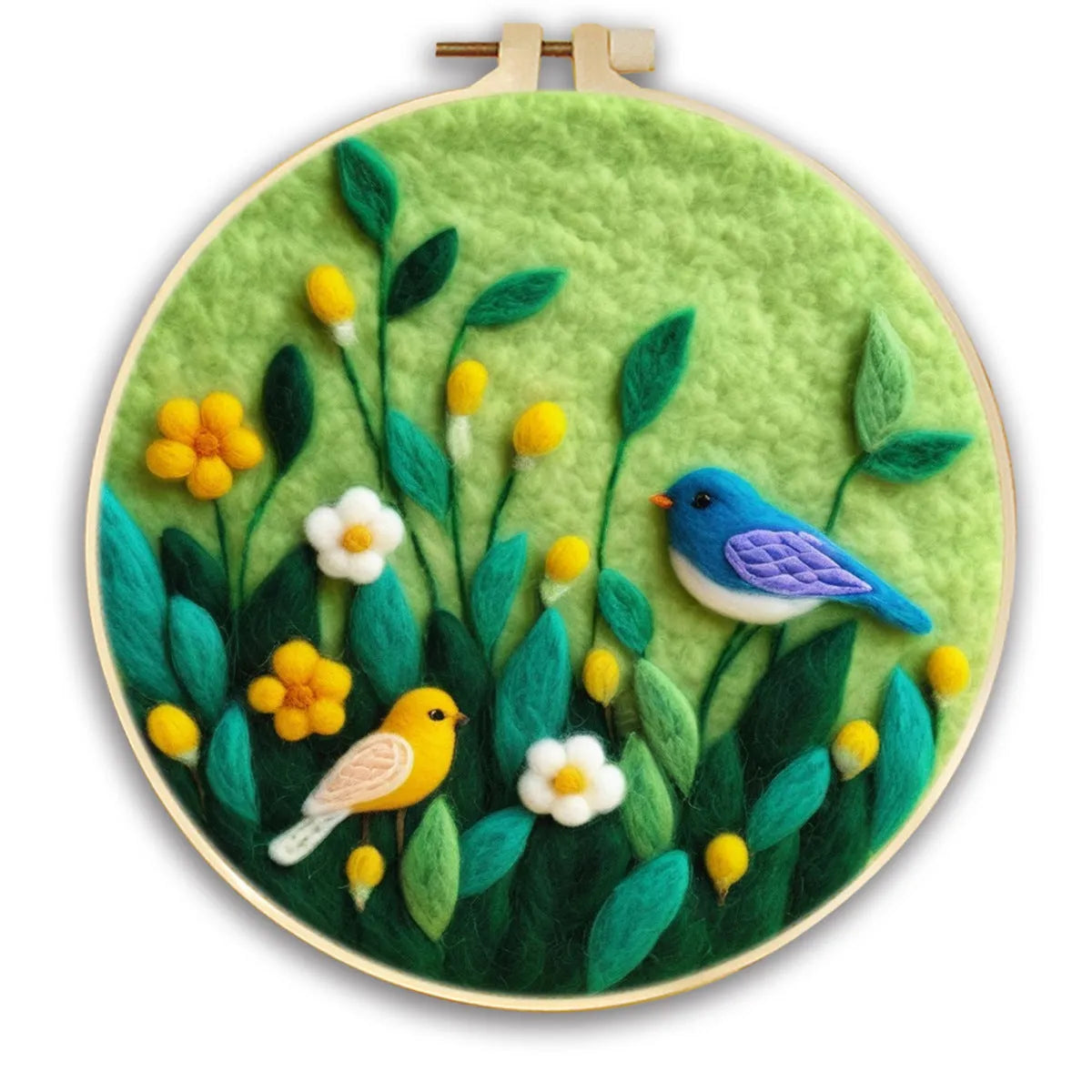 Round linen fabric embroidery kit with free hoop for making a 20x20 cm three-dimensional floral blanket painting.