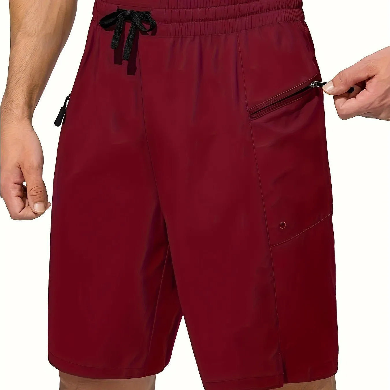 Men's quick-drying polyester beach shorts in straight-leg cut available in nine solid colours