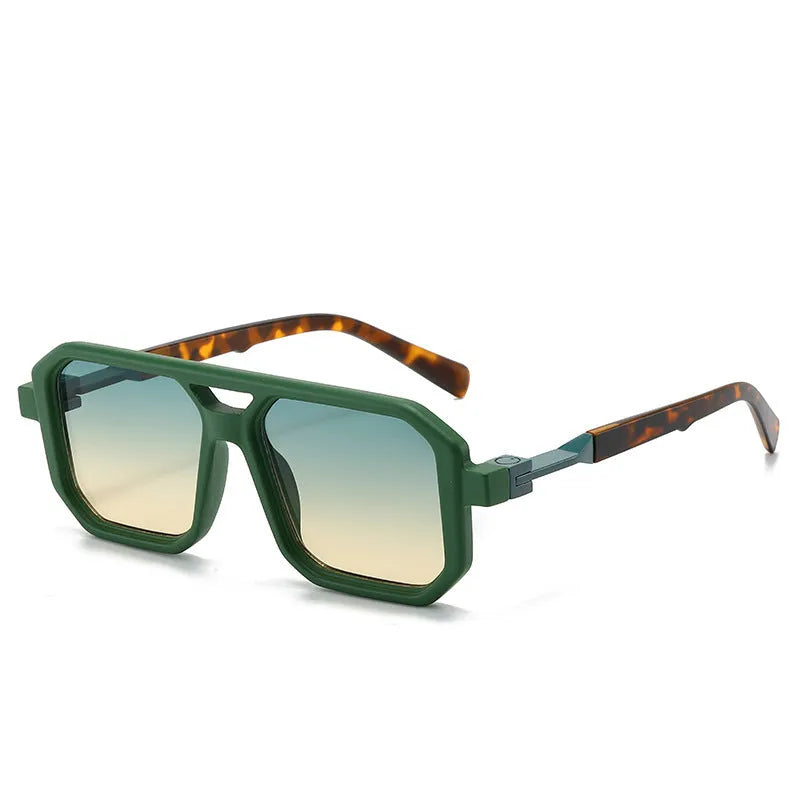 Retro double beam pilot catwalk sunglasses shown in a selection of frame and lens colour options.