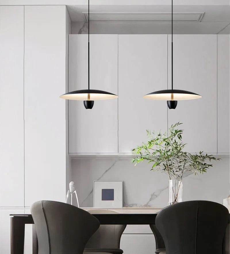 Modern black minimalist chandelier with warm white lighting, 400mm size