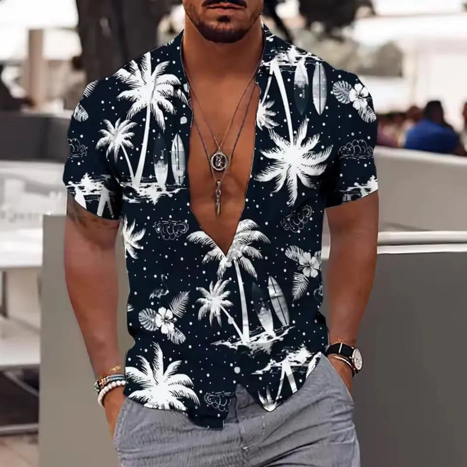 Men's floral printed short sleeve beach shirt in loose cardigan style