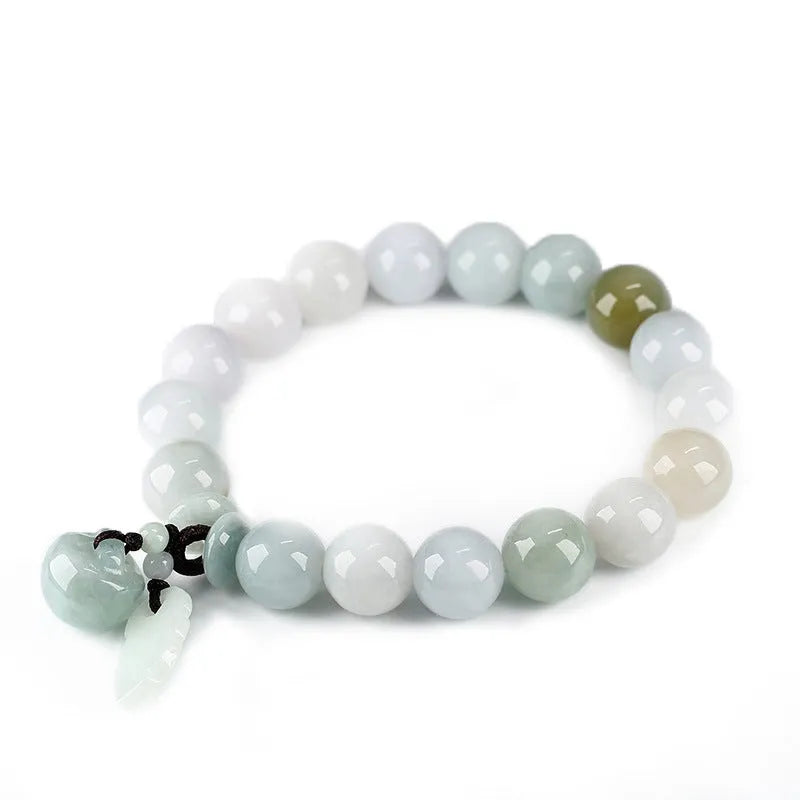 Natural jade geometric bracelet with hanging charm showing Apple design option