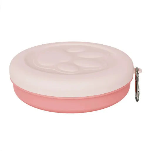 Collapsible silicone dog travel bowl in pink and green colour options