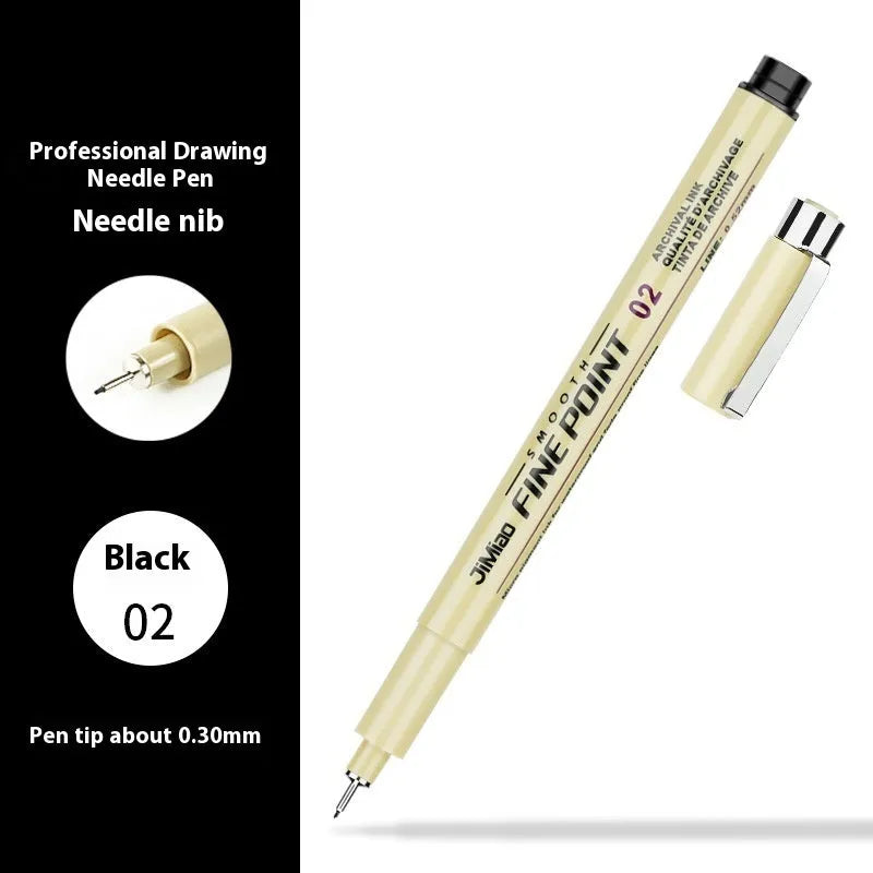 Needle drawing pen with waterproof hook line art cartoon design and hand-drawn syringe sketch styles