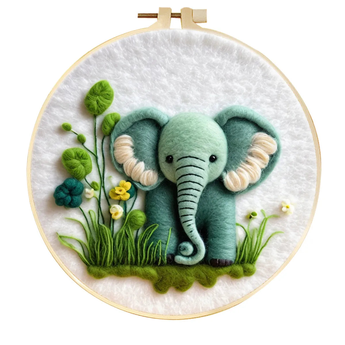 Round linen fabric embroidery kit with free hoop for making a 20x20 cm three-dimensional floral blanket painting.
