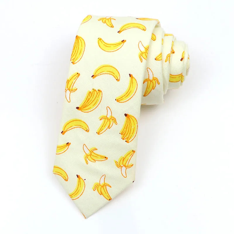 Narrow Korean style cotton bow tie with cartoon print pattern in various colour options