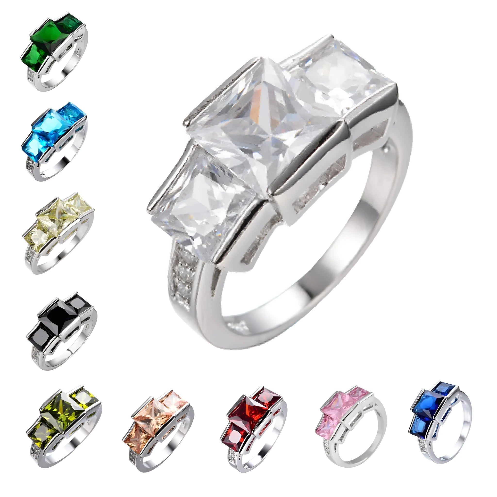 Women's wholesale electroplated copper ring in geometric design with rainbow elements on size chart