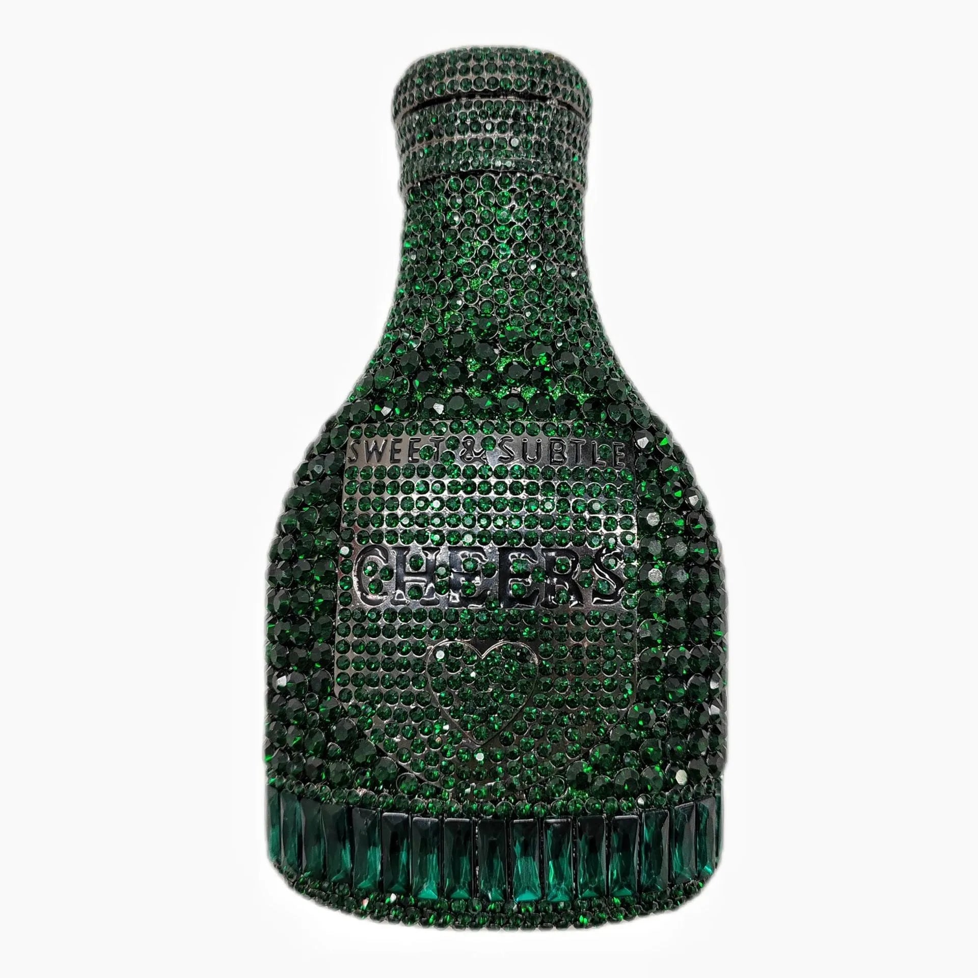Gold champagne bottle shaped evening clutch with alloy frame measuring 20cm tall