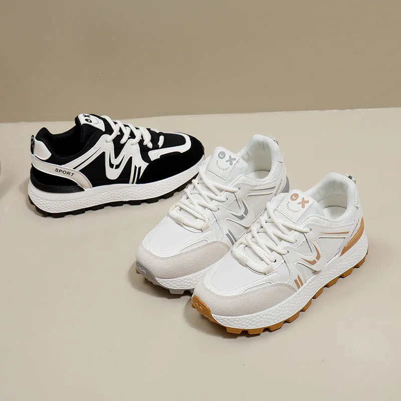 Women's platform casual shoes in artificial PU with lace-up front and round toe design
