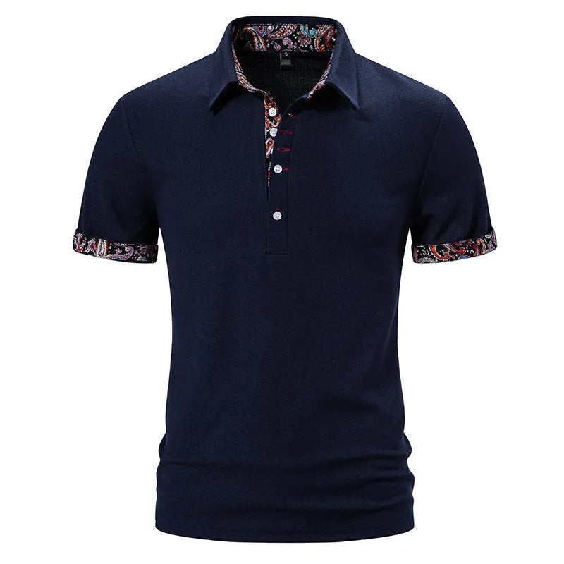 Men's cotton blend polo shirt with colour stitching on turnover collar in white, black, navy blue options