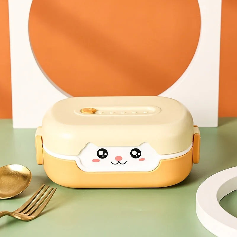 Children's divided lunch box with cartoon pattern, square shape, and 301-500ml capacity