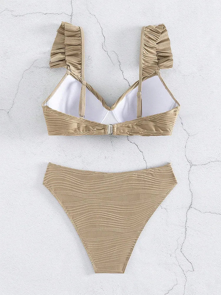 Solid colour women's bikini swimsuit in black or khaki with two-piece design