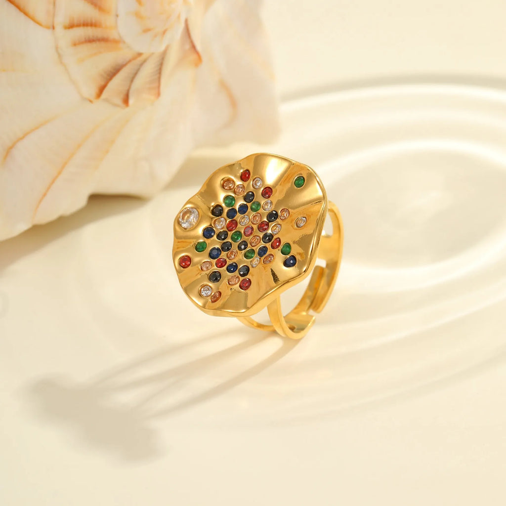 Pleated inlaid colour diamond titanium steel ring with geometry design and open mouth adjustable fit