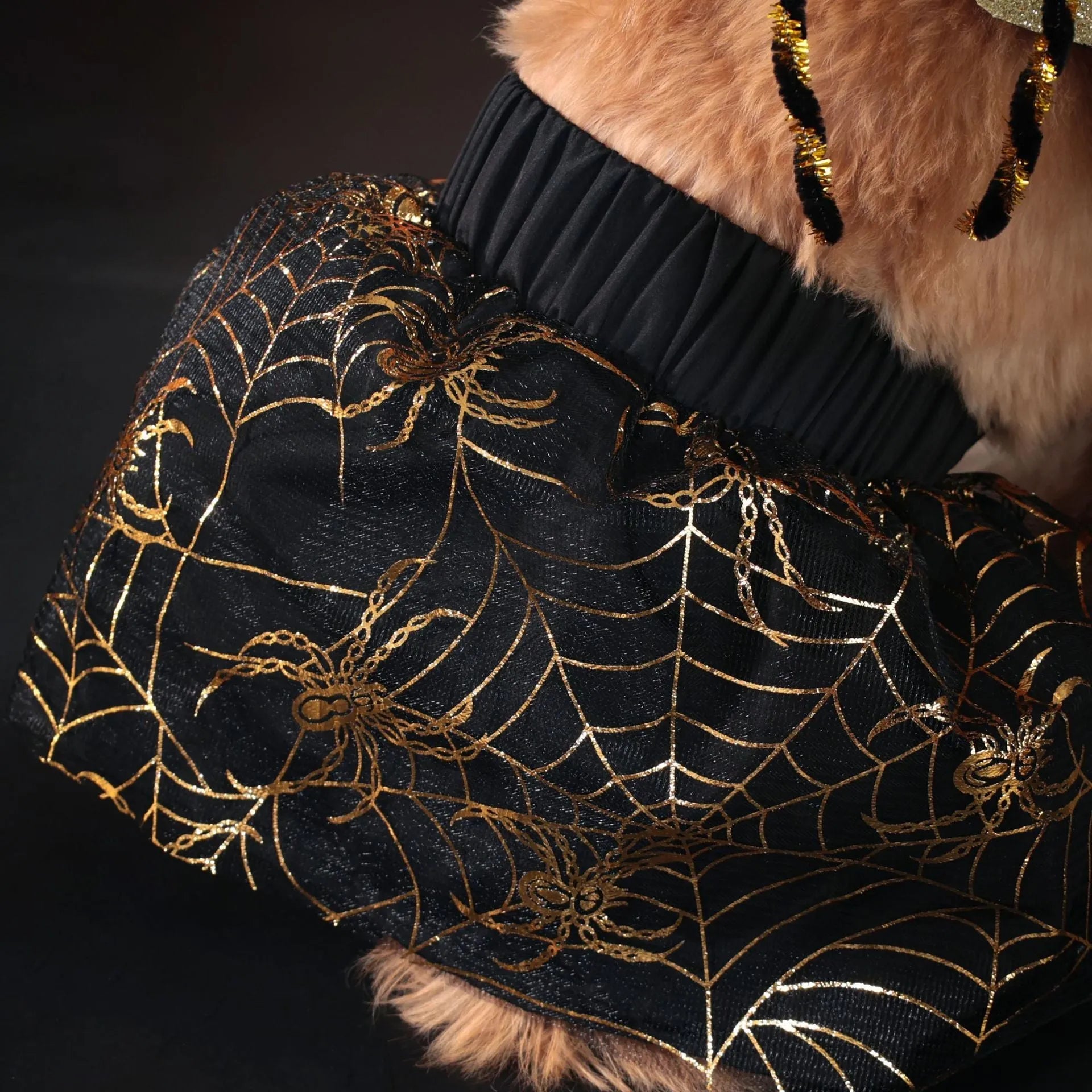 Halloween dog costume suit in colourful polyester material shown on a pet
