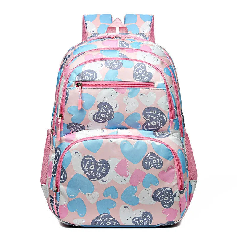 Blue children's school backpack with air pillow shoulder straps and Oxford cloth exterior