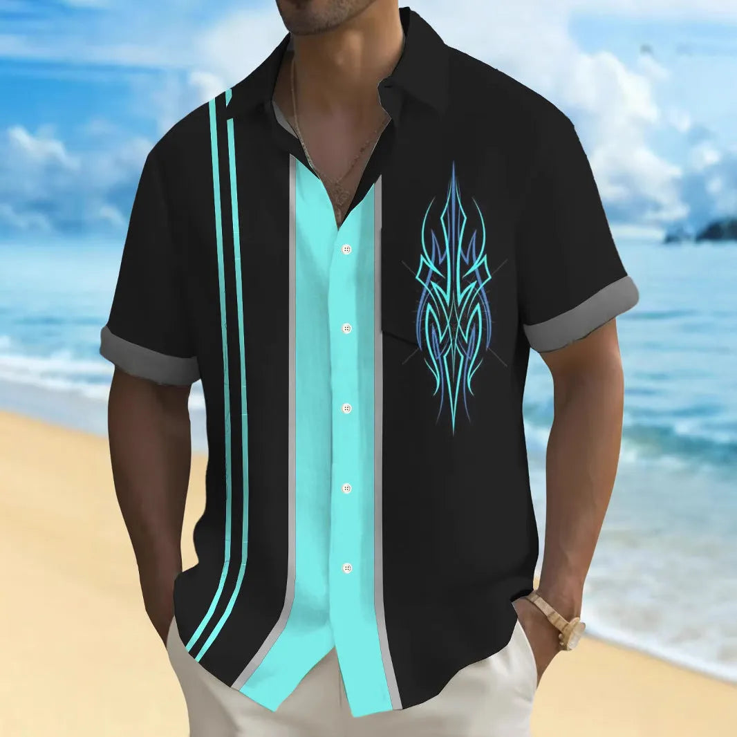 Men's multicolor printed loose shirt cardigan style leisure wear on hanger