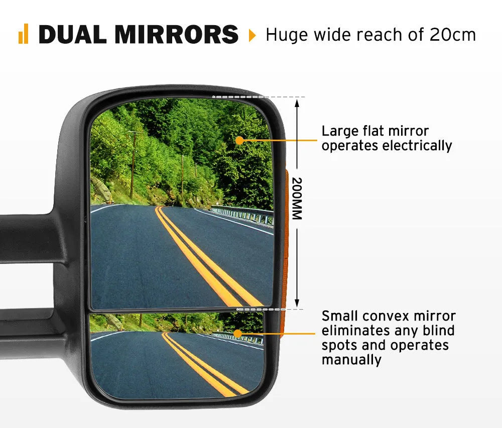 Black electric exterior side mirror for Nissan NP300 D23 model 2015 onwards.