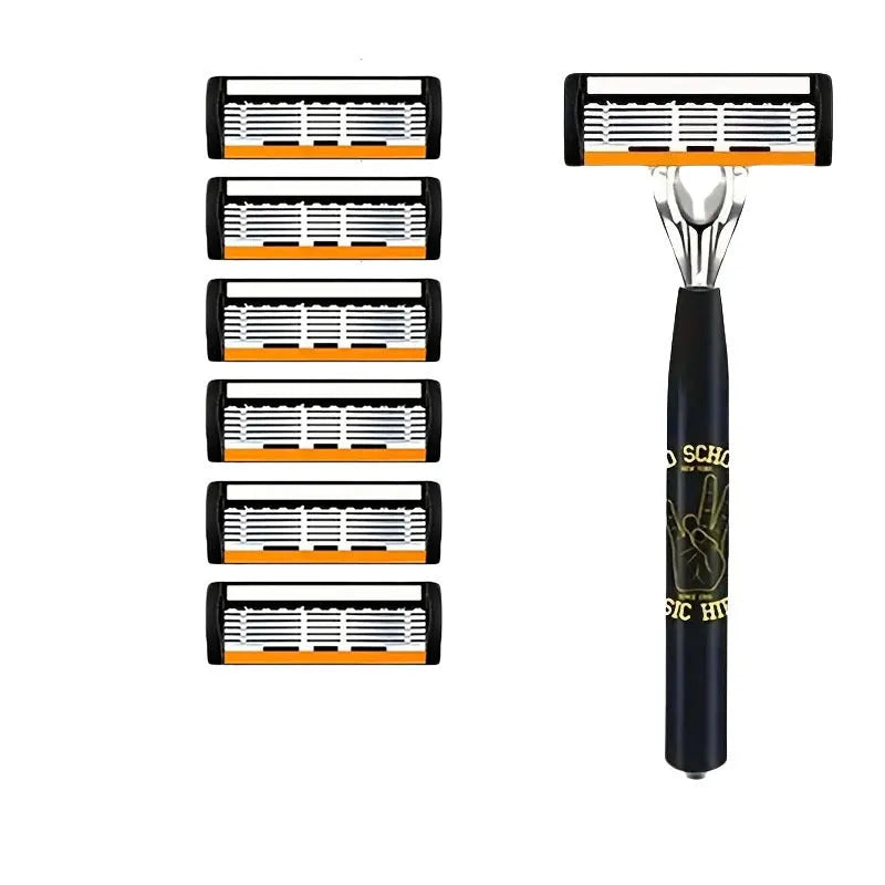 Black six-layer finger type handle for manual shaver cutter head with blade options