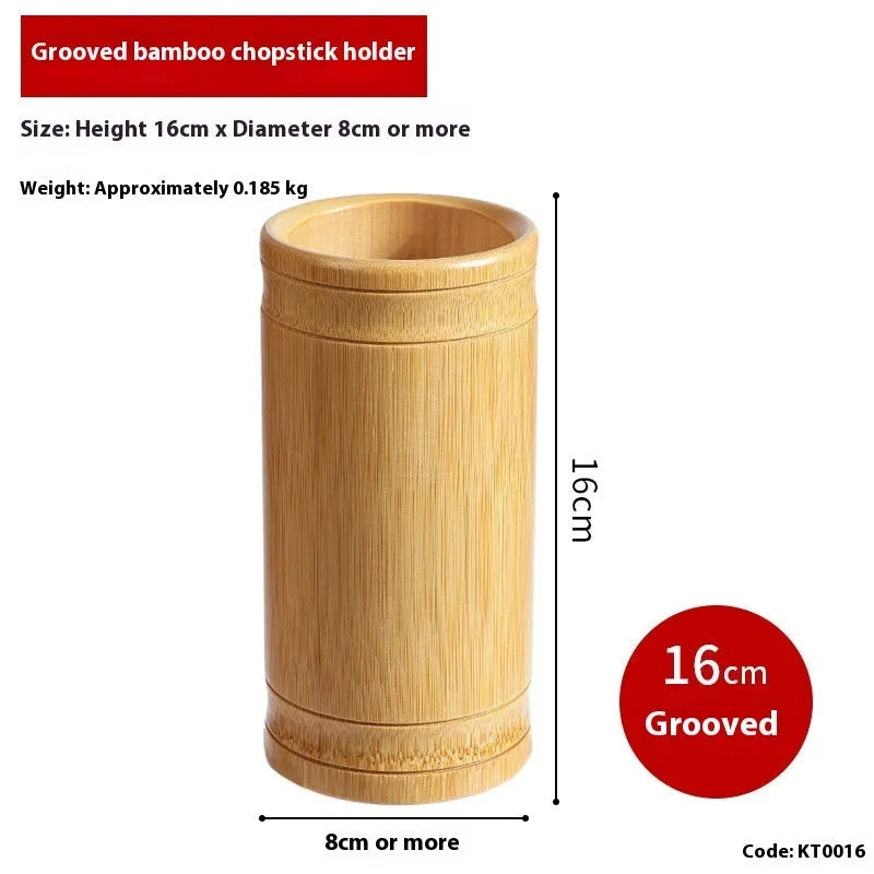 Natural bamboo chopstick holder tube in various sizes and styles including bevel and groove designs.