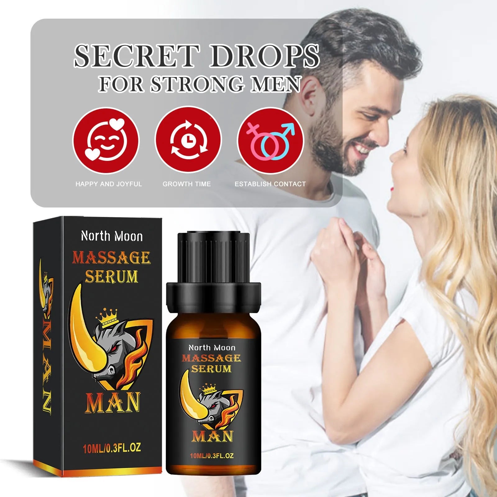 10ml glass bottle of men's massage essential oil with ginger and jojoba for body care.