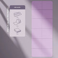 Purple foldable TPE exercise mat shown unfolded and folded, with non-slip texture visible.