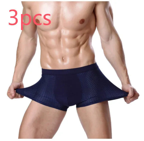 Men's ice silk modal boxer briefs with U-convex design in multiple colours on white background