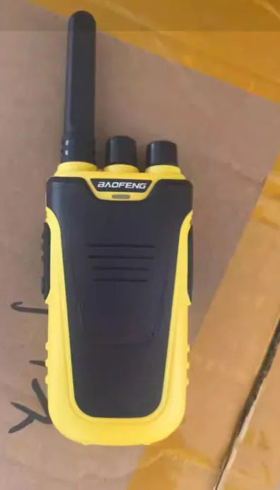 Red and yellow high-power intercom units showing compact 95mm design with USB charging port