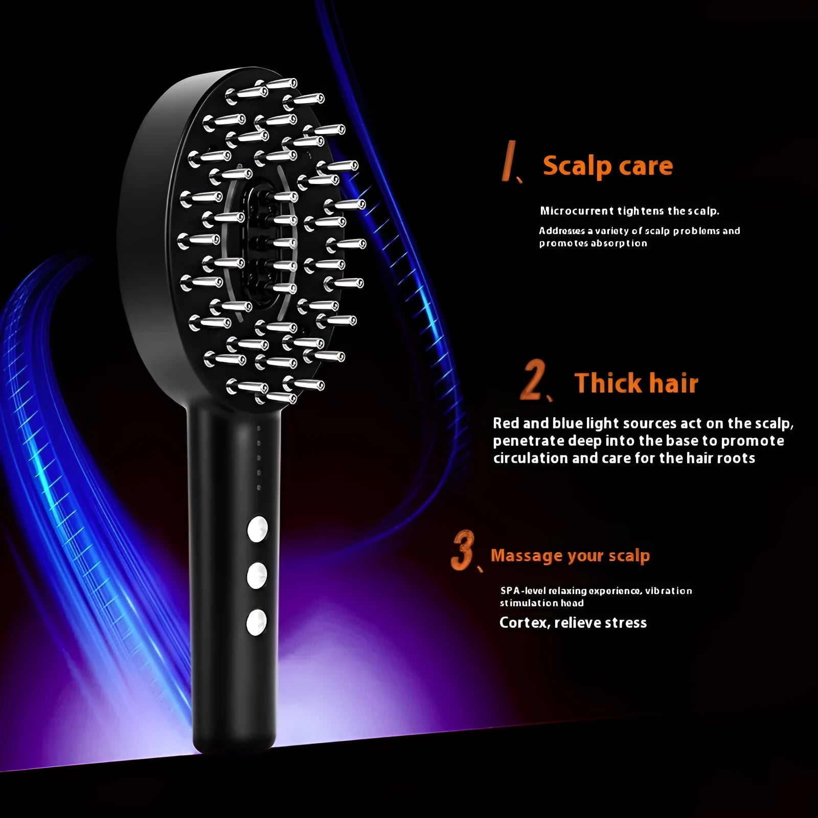 Handheld cordless scalp massager device in KD3802 Black colour with a charging cable.