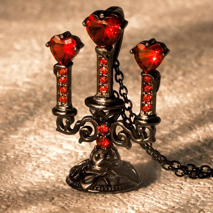Women's gothic necklace with hollow candlestick pendant on cross chain, zinc alloy with diamond finish