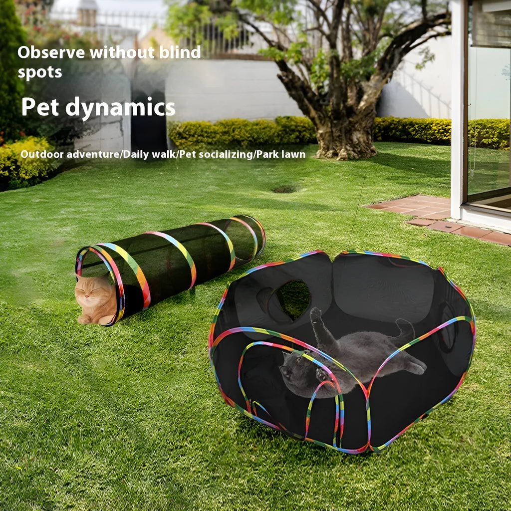 Foldable mesh cat roll cage playpen showing hexagonal design for indoor pet containment