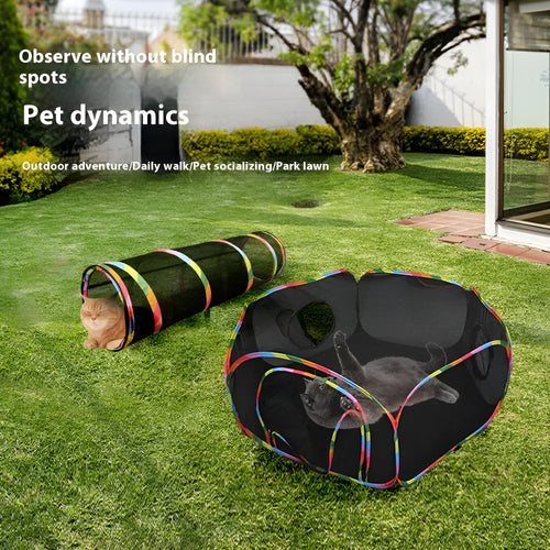 Foldable mesh cat roll cage playpen showing hexagonal design for indoor pet containment