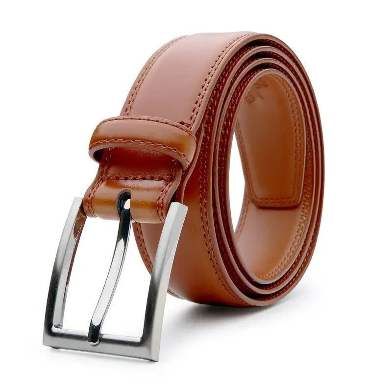Men's genuine leather casual belt with alloy buckle in wild grain pattern
