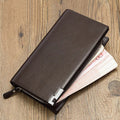 Men's black PU leather wallet with zipper closure showing seven card slots