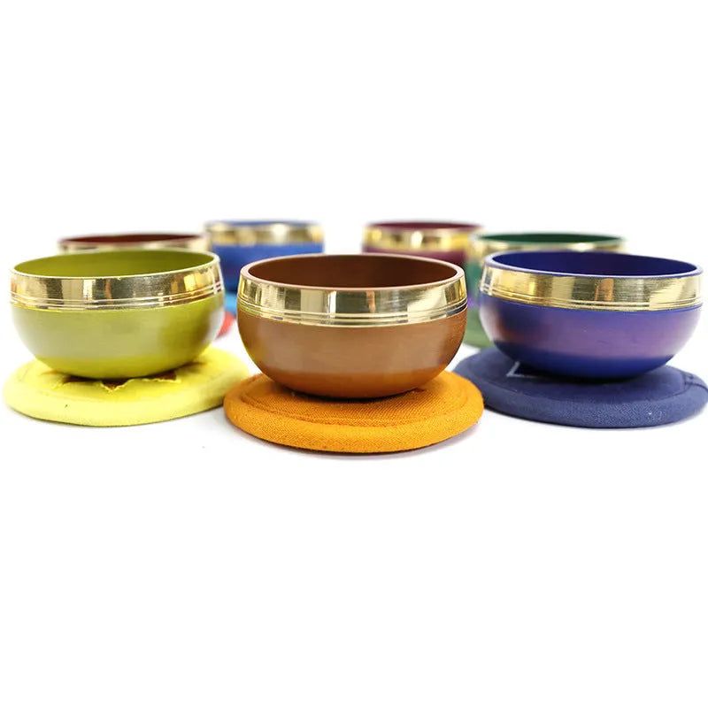 Handmade Himalayan singing bowl in seven colours for meditation and yoga