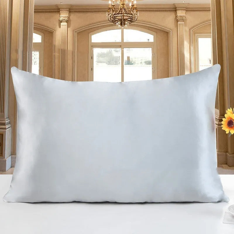 19 M double-sided Mulberry silk pillowcase in apricot colour, shown in three size options.