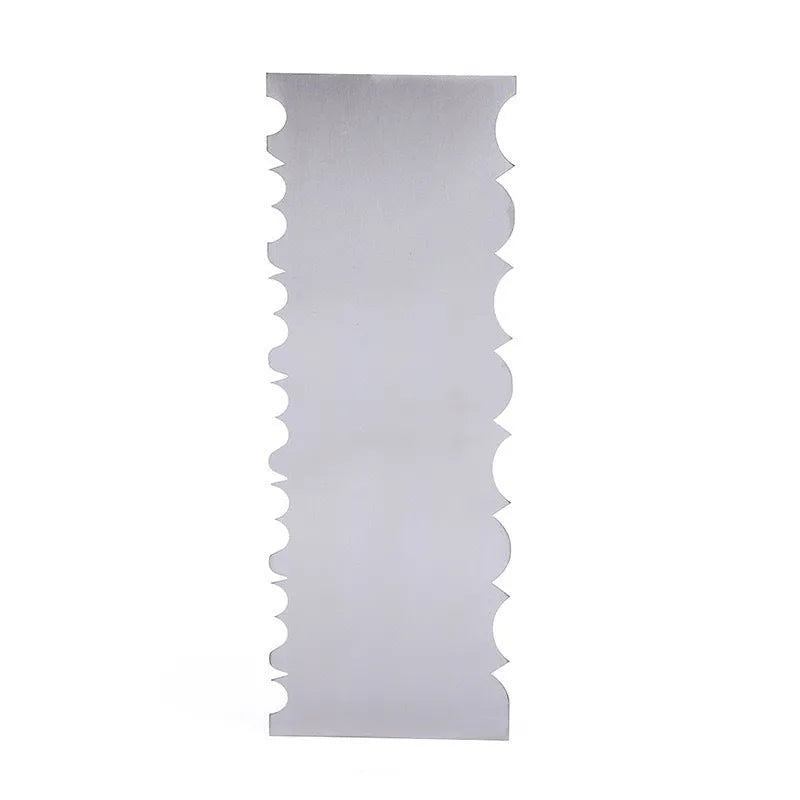 Stainless steel cake scraper with polygon patterns for buttercream texturing