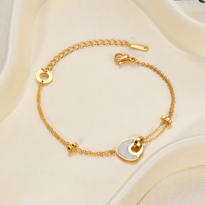 Stainless steel resin bracelet with double-layer loving heart design for women