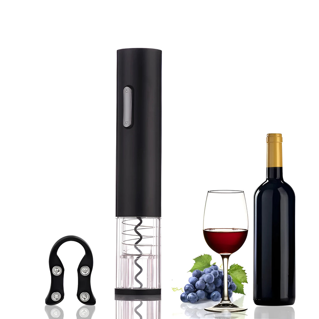 Black electric wine bottle opener with foil cutter, 23.5 cm length