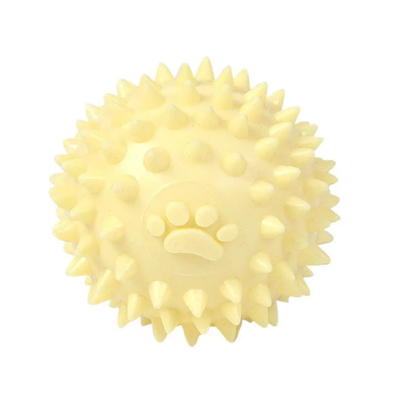 Blue TPR dog chewing toy footprint ball for tooth cleaning, 6cm diameter.