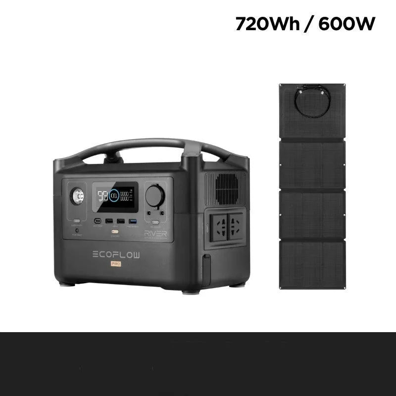 Rui Pro 720Wh portable power station with LCD display and multiple output ports including USB-C and AC sockets