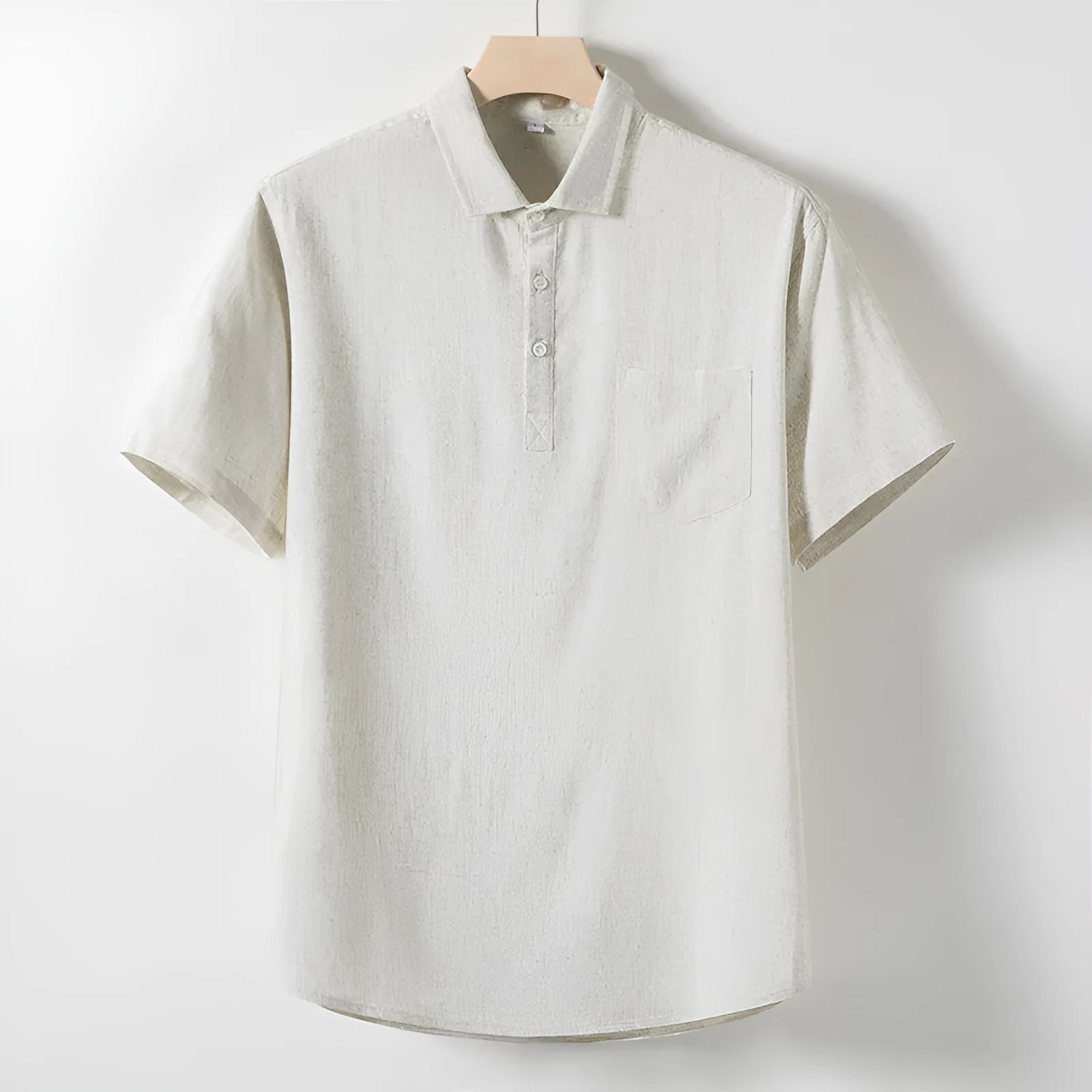 Men's loose lapel linen t-shirt in hemp blend fabric available in three colours